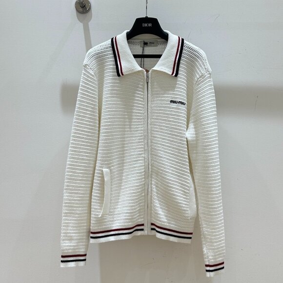 Miu Miu Sweaters - Women's Miu Miu Color-blocked Striped Collared Knit Cardigan Sz M